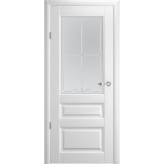АЛЬБЕРО Полотно дверне зі склом Vinil Ермітаж-2 білий скло мателюкс з алм.грав. Галерея 600мм