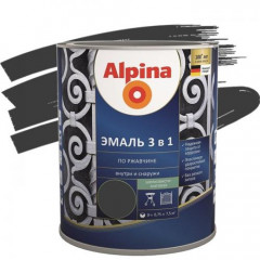 ALPINA Емаль алкідна антикорозійна "3в1" Direkt auf Rost (чорний) 0.75л