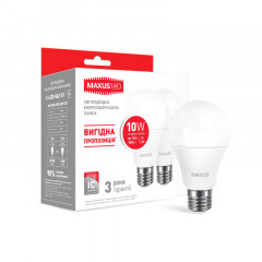 MAXUS Лампа світлодіодна A60 10W 4100K 220V E27 2 шт/уп