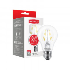 MAXUS Лампа светодиодная A60 Filament 8W 3000K 220V E27