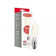 MAXUS Лампа світлодіодна C37 Filament-C 4W 3000K 220V E14 Будмен