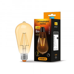 VIDEX Лампа Filament LED ST64FAD 6W E27 2200K 220V RU Будмен