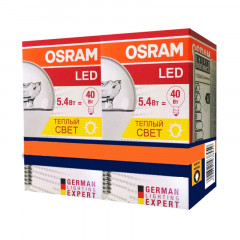 OSRAM Лампа LED шар 5.4W/830 E14 2шт/уп проз.