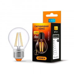 VIDEX Лампа LED Filament G45F 4W E27 4100K 220V Будмен