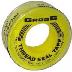 GROSS Стрічка ФУМ (газ) 12м x 12мм x 0.1мм x 0.7г/см3 (yellow tape)-PS