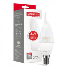 MAXUS Лампа світлодіодна C37 CL-T 4W 4100K 220V E14 RU Будмен
