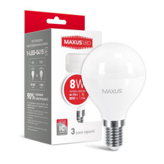 MAXUS Лампа світлодіодна G45 F 8W 3000K 220V E14 RU Будмен