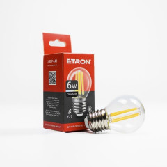 ETRON Лампа світлодіодна Filament Power G45 E27 6W 3000K прозоре скло