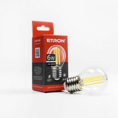 ETRON Лампа світлодіодна Filament Power G45 E27 6W 4200K прозоре скло