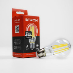ETRON Лампа світлодіодна Filament Power A60 15W 4200K E27 прозоре скло