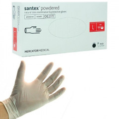SANTEX POWDERED Перчатки латексные смотровые нестерильные припудренные 100шт L Будмен